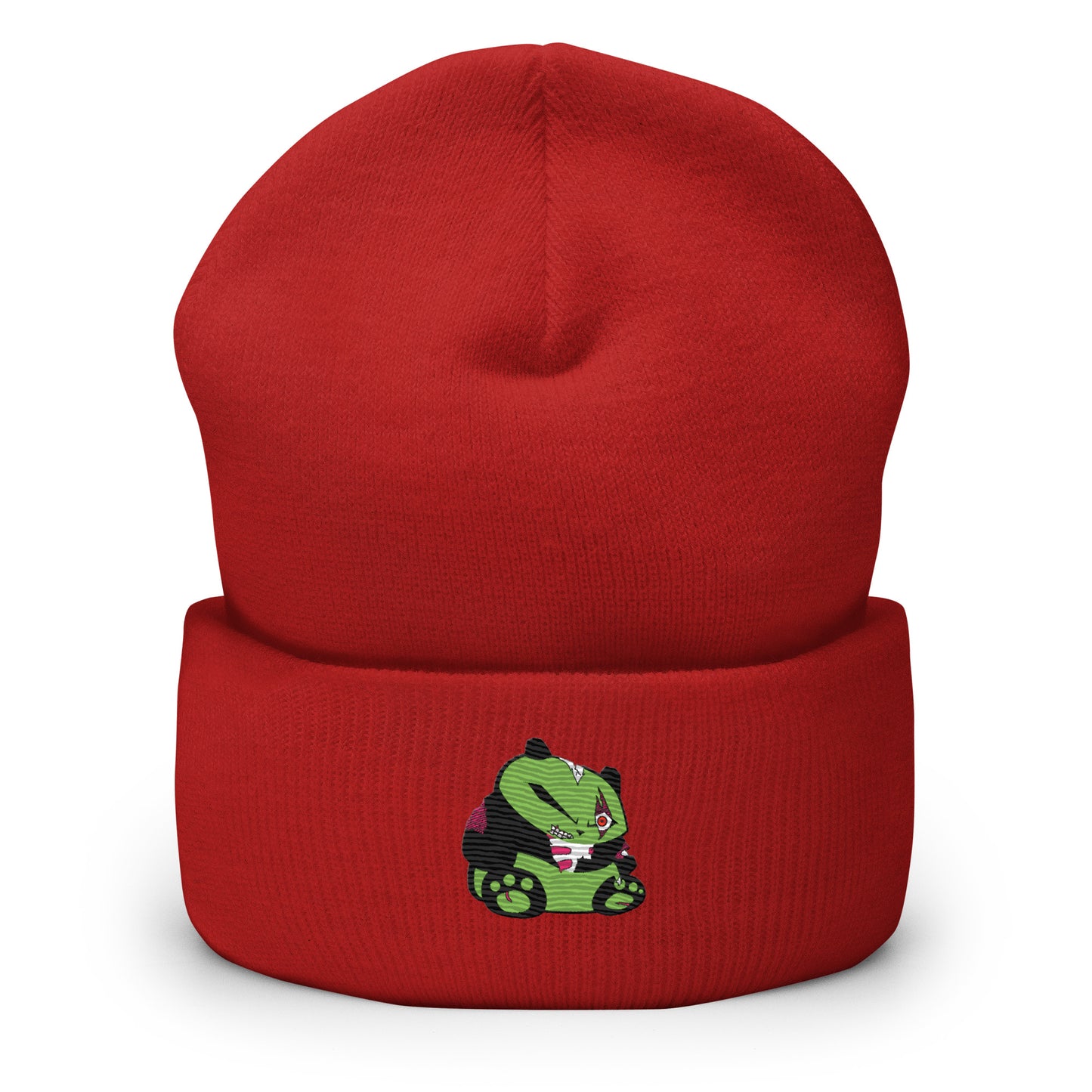 Zombie Panda Cuffed Beanie - Embroidered